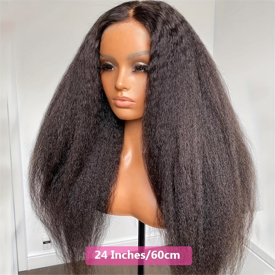 Kinky Straight 4x4 HD Transparent Lace Front Human Hair Wigs Pre Plucked Lace Closure Wigs 180% Density Yaki Straight Wigs Wear And Go Glueless Wigs