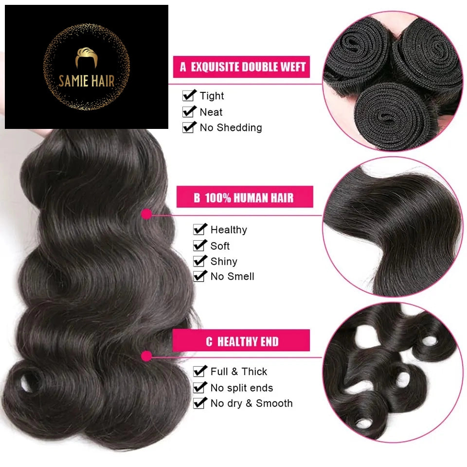 Body Wave Bundles Human Hair Brazilian Hair Weave Bundles 1/3/4 Extensions Natural