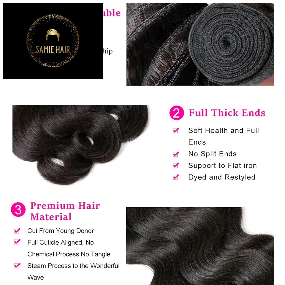 Body Wave Bundles With Closure Brazilian Hair Weave 3/4 Bundles With Closure Natural Human Hair Bundles With Closure