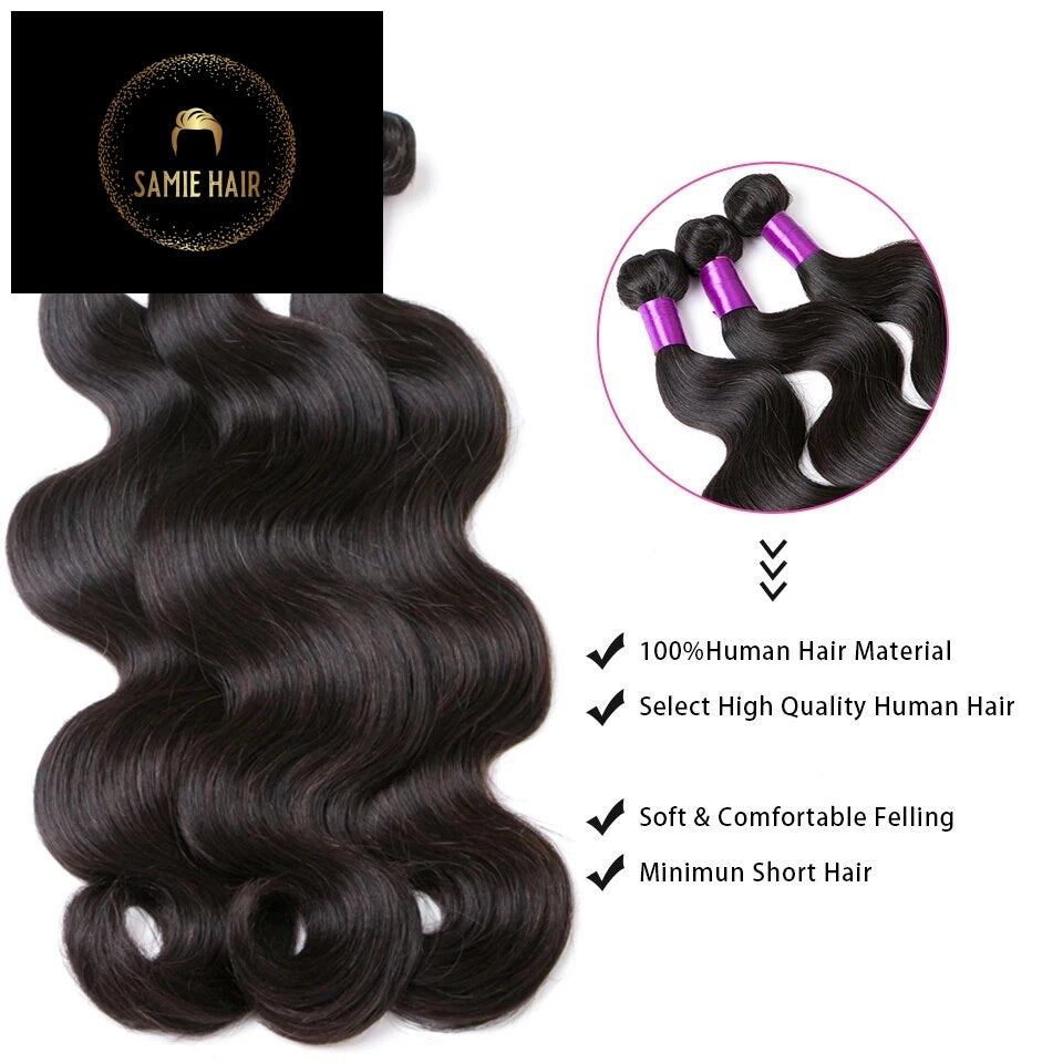 Body Wave Bundles With Closure Brazilian Hair Weave 3/4 Bundles With Closure Natural Human Hair Bundles With Closure