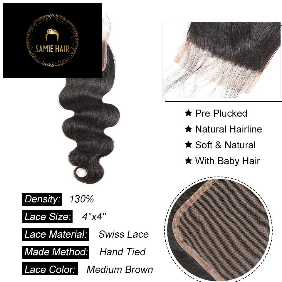 Body Wave Bundles With Closure Brazilian Hair Weave 3/4 Bundles With Closure Natural Human Hair Bundles With Closure