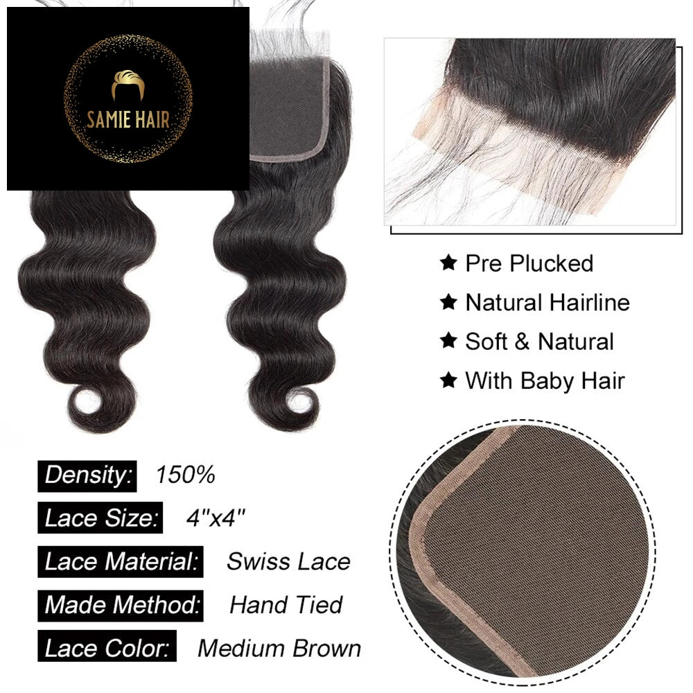 Body Wave Bundles With Closure Brazilian Hair Weave Bundles With Closure Frontal Human Hair Bundles With 4X4 5x5 Lace Closure