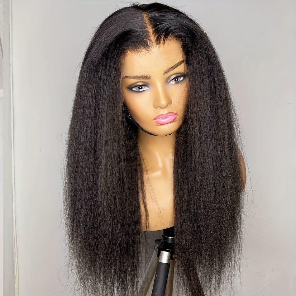 Kinky Straight 4x4 HD Transparent Lace Front Human Hair Wigs Pre Plucked Lace Closure Wigs 180% Density Yaki Straight Wigs Wear And Go Glueless Wigs