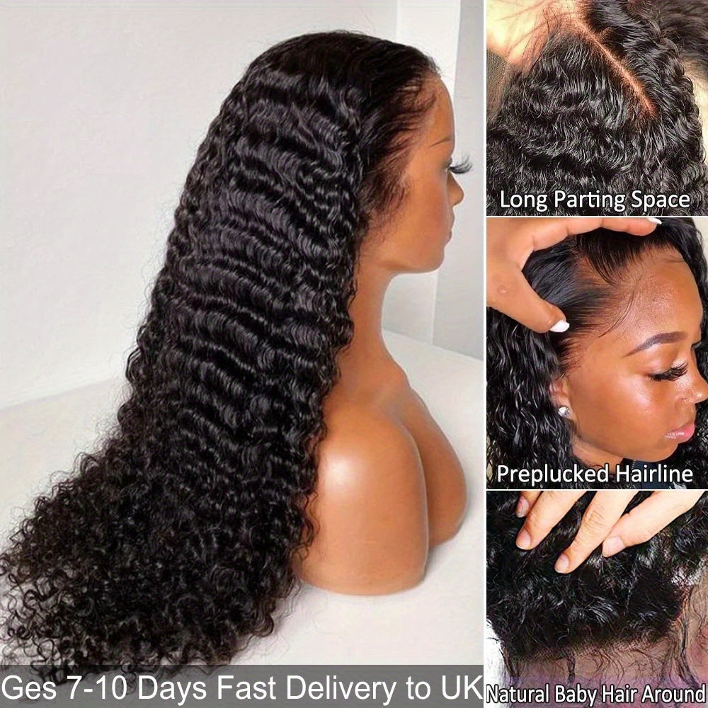 150% 13x4 Human Hair Wig Deep Wave Frontal Wig 10-30 Inch