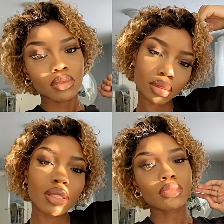 Bleached Knots HD Lace Front Pixie Cut Wig - 13x1 Inch Short Curly Human Hair Wig for Women - Pre-Plucked and Glueless