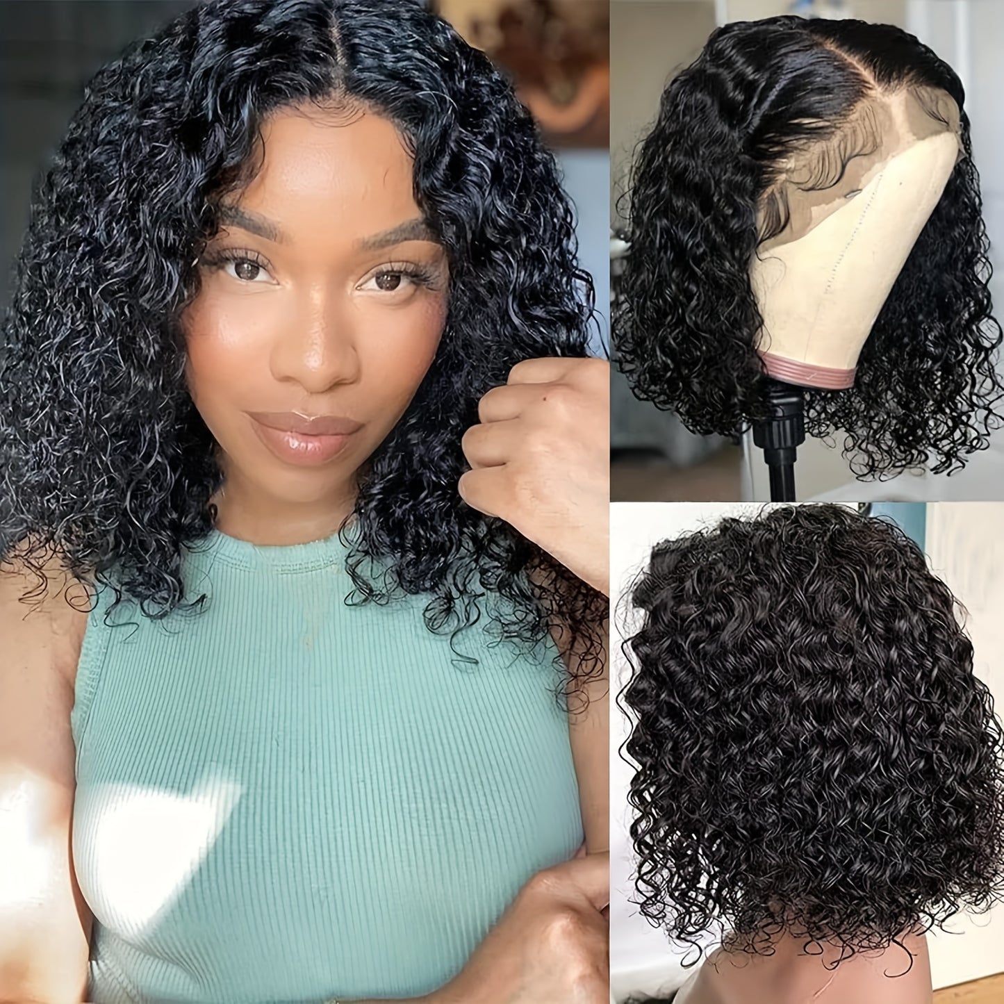 Mongolian HD Transparent Kinky Curly Bob Lace Frontal Wig - 150% Density, Glueless, Pre-Plucked, Virgin Human Hair - Perfect for Women Who Want a Natural Look