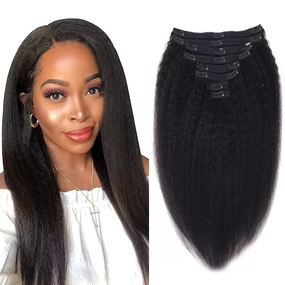 Brazilian Clip-In Human Hair Extensions - Full Head Clip-On Curly Hair Extension for Women