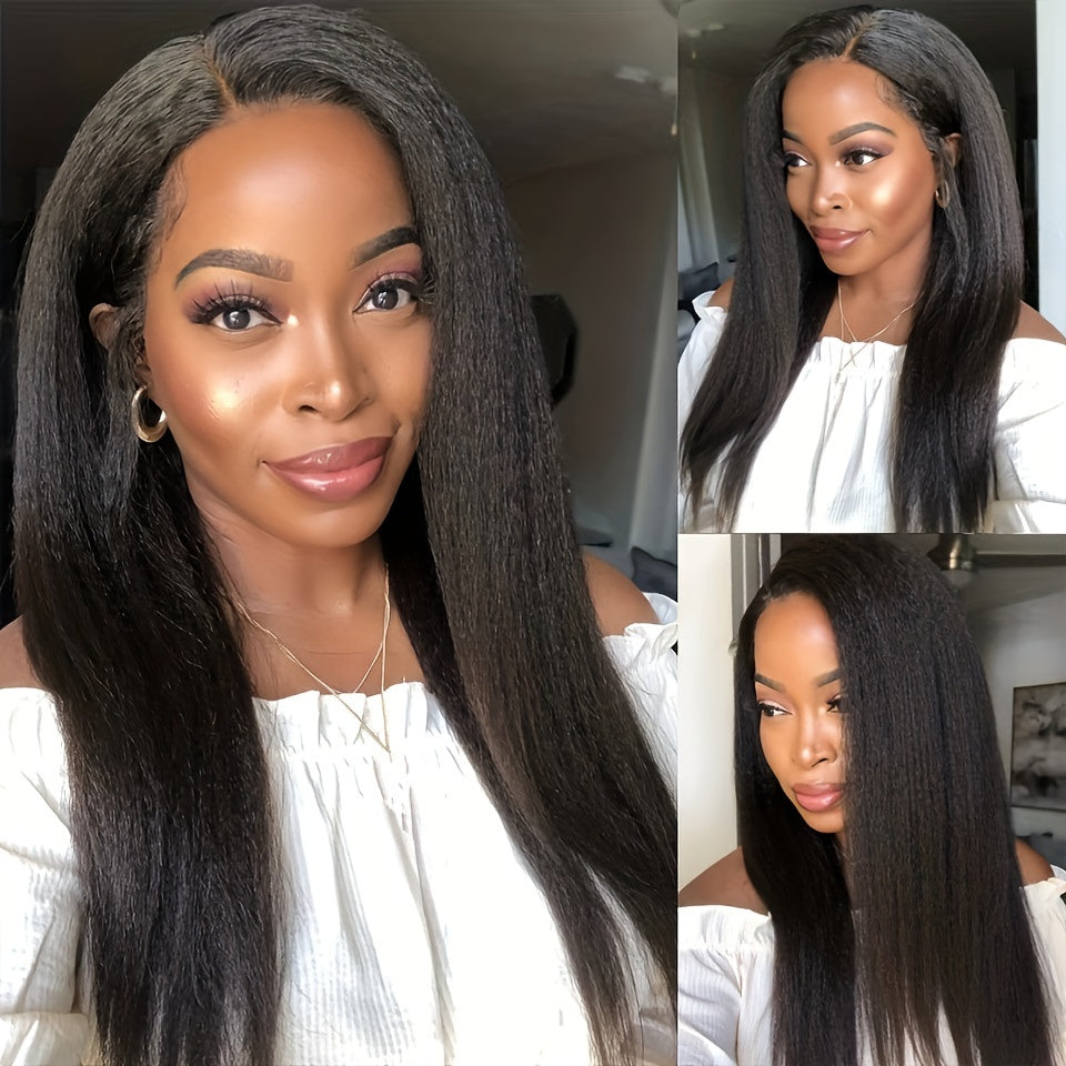 Kinky Straight 4x4 HD Transparent Lace Front Human Hair Wigs Pre Plucked Lace Closure Wigs 180% Density Yaki Straight Wigs Wear And Go Glueless Wigs