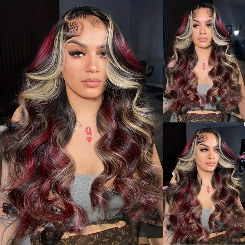 Highlights Red Blonde Colored Body Wave 13x4 Transparent Lace Frontal Wig Human Hair Wigs PrePlucked Wig For Women