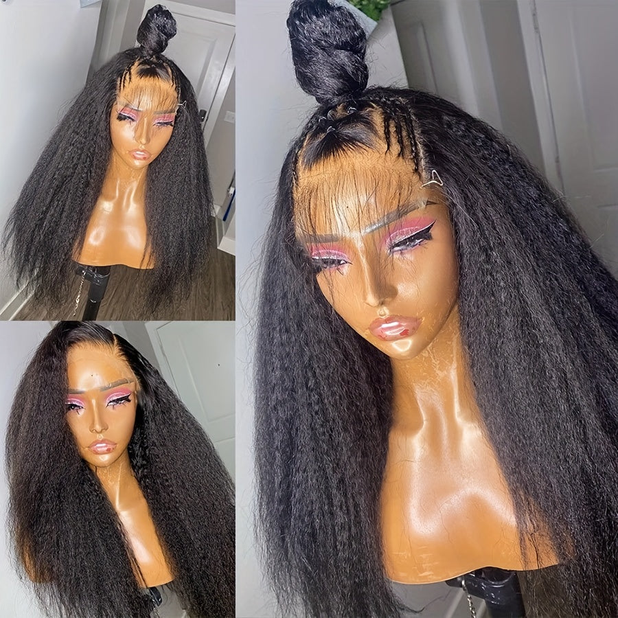 Kinky Straight 4x4 HD Transparent Lace Front Human Hair Wigs Pre Plucked Lace Closure Wigs 180% Density Yaki Straight Wigs Wear And Go Glueless Wigs