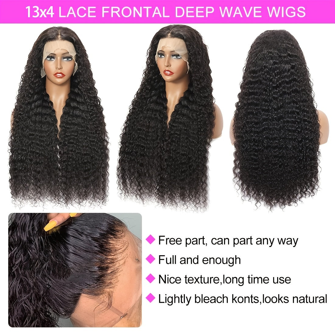 150% 13x4 Human Hair Wig Deep Wave Frontal Wig 10-30 Inch