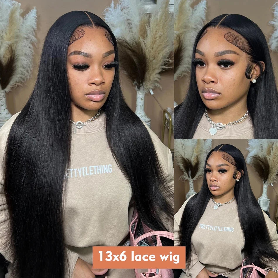 30-40" Brazilian Straight Lace Front Wig - 13x6 Transparent Human Hair for Women
