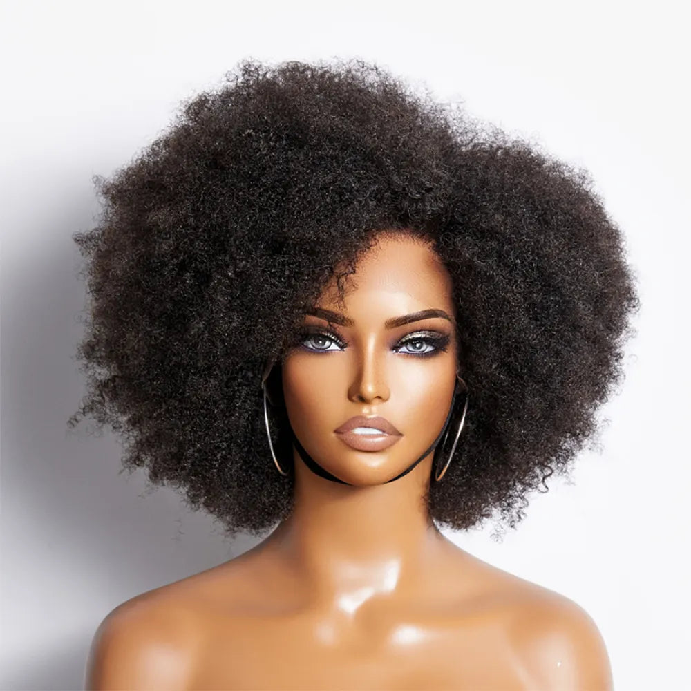 Afro Kinky Curly Lace Front Wig Natural Color Afro Bob Human Hair Natural Hairline 13X4X2 Glueless Short Human Hair Wigs