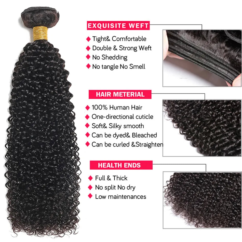 Indian Afro Kinky Curly Bundles 1/3/4PCS Human Hair Extensions 100% Human