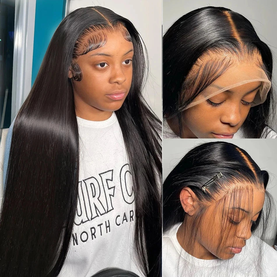 30-40" Brazilian Straight Lace Front Wig - 13x6 Transparent Human Hair for Women