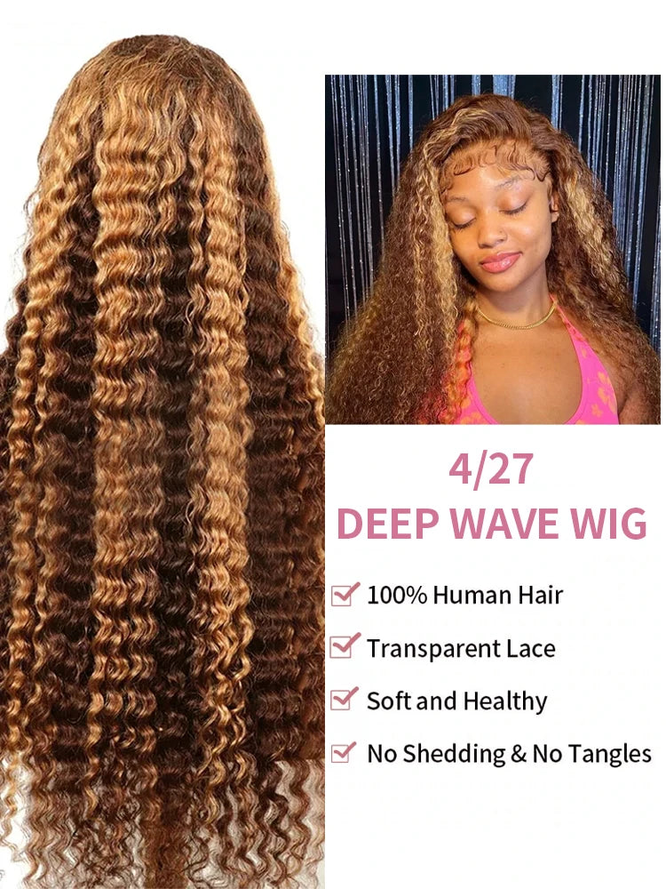 Ready-to-Wear Ombre Deep Wave Human Hair Wig - 40 Inch Brazilian Colored Lace Front