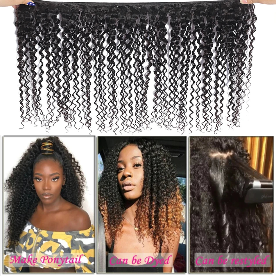 Indian Afro Kinky Curly Bundles 1/3/4PCS Human Hair Extensions 100% Human