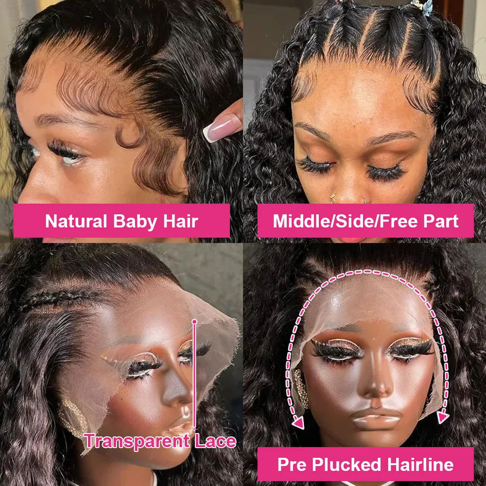13x4 Lace Front Human Hair Wigs Brazilian Deep Wave Frontal Wig 360 Lace Frontal Curly Human Hair Wigs Preplucked Wig For Women
