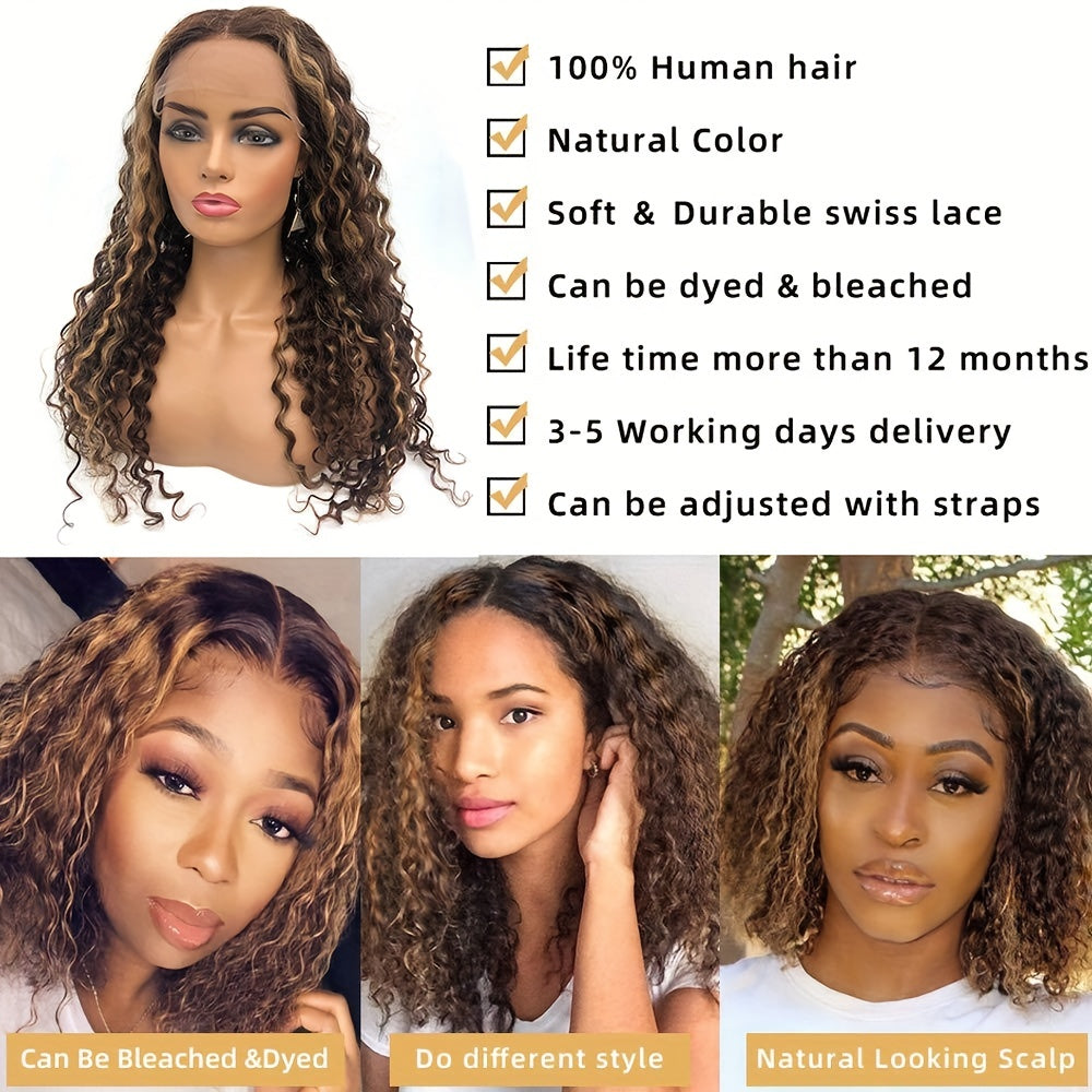 150% Density 13x1 Lace Front Human Hair Wig 4/27 Highlight Deep Wave Lace Front Human Hair Wigs For Women Pre Plucked Human Hair Wigs