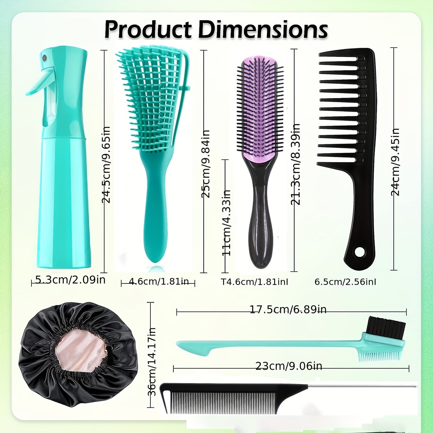 10PCS Detangling Brush Set, Detangling Brush And Comb For Natural Hair, Curly Hair Brush Set With Spray Bottle & Sleep Bonnet, Easier And Faster Detangling On Wash Days