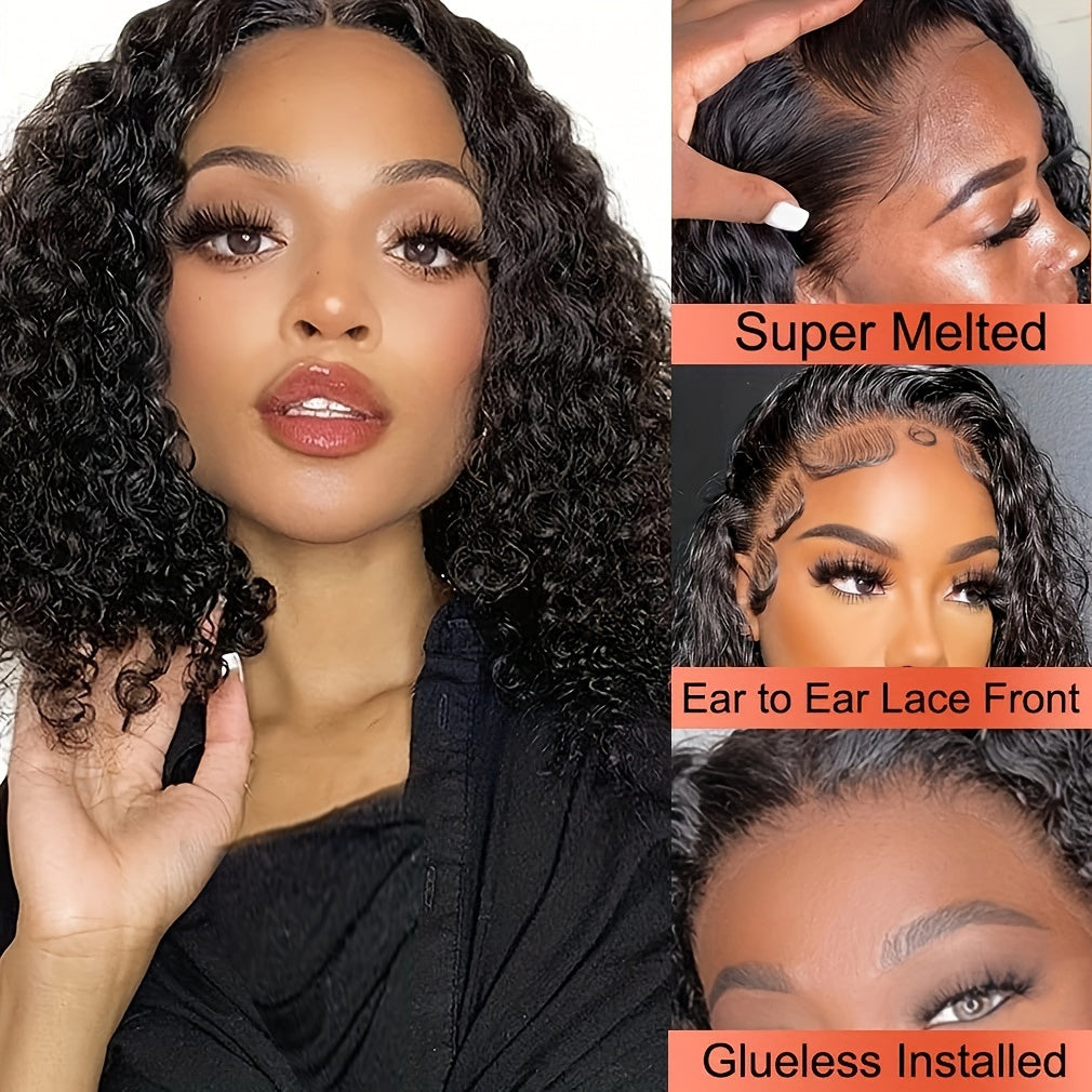 Mongolian HD Transparent Kinky Curly Bob Lace Frontal Wig - 150% Density, Glueless, Pre-Plucked, Virgin Human Hair - Perfect for Women Who Want a Natural Look