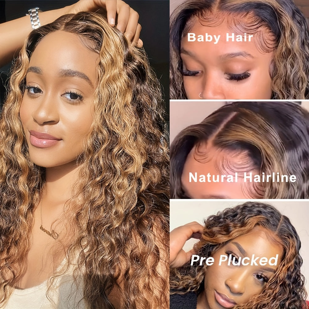150% Density 13x1 Lace Front Human Hair Wig 4/27 Highlight Deep Wave Lace Front Human Hair Wigs For Women Pre Plucked Human Hair Wigs