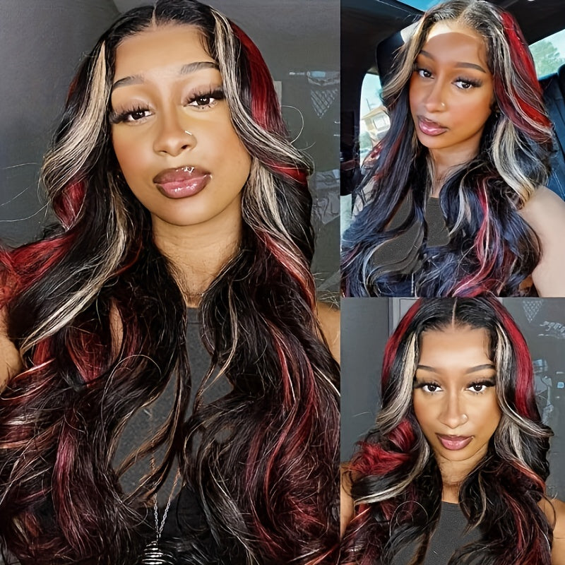 Highlights Red Blonde Colored Body Wave 13x4 Transparent Lace Frontal Wig Human Hair Wigs PrePlucked Wig For Women