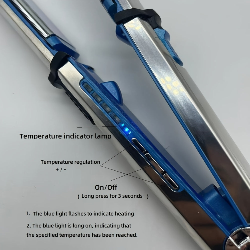 Stainless Steel Hair Straightener 1.18 Inch Wide Titanium Hair Straightener Professional Hair Straightener With Adjustable Temperature (300 °F-465 °F), Fast Heating Hair Straightener (blue)