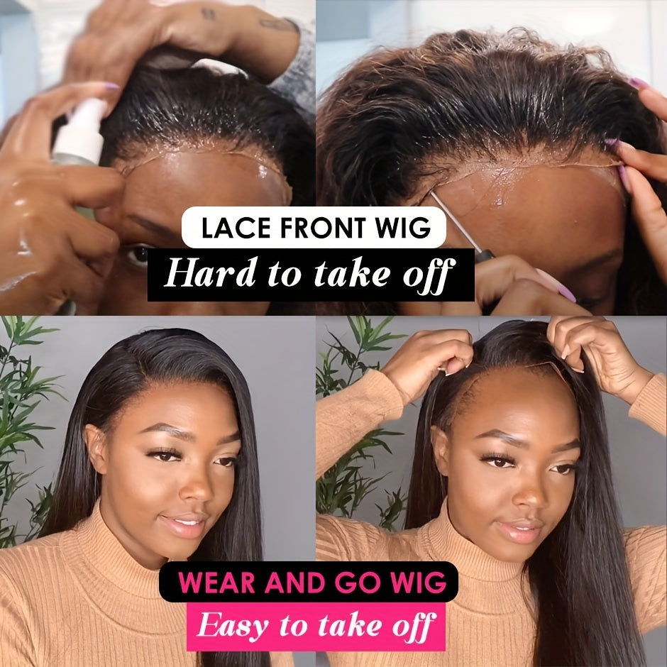 Kinky Straight 4x4 HD Transparent Lace Front Human Hair Wigs Pre Plucked Lace Closure Wigs 180% Density Yaki Straight Wigs Wear And Go Glueless Wigs