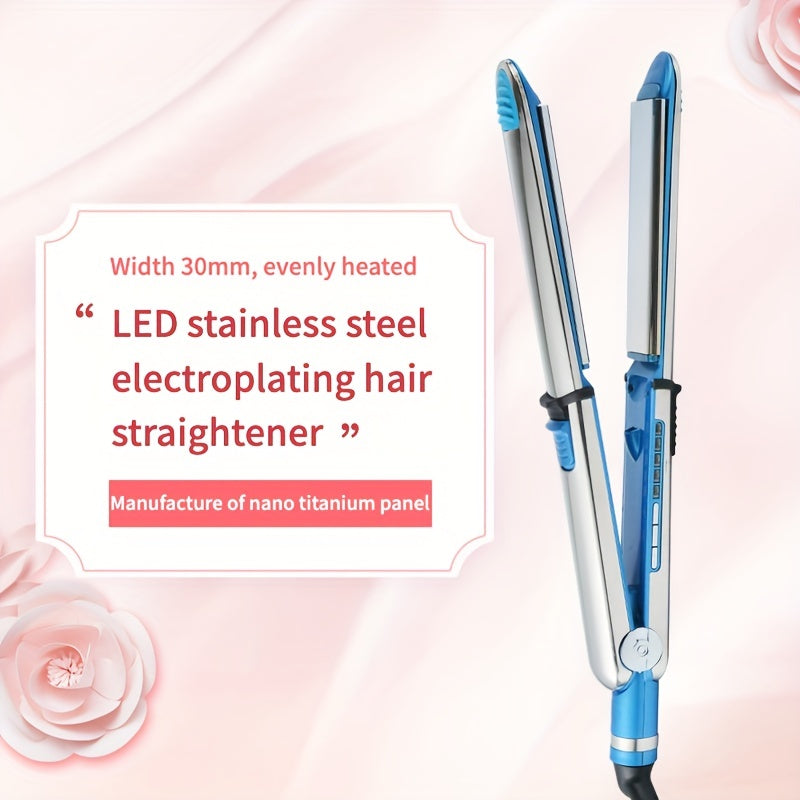 Stainless Steel Hair Straightener 1.18 Inch Wide Titanium Hair Straightener Professional Hair Straightener With Adjustable Temperature (300 °F-465 °F), Fast Heating Hair Straightener (blue)