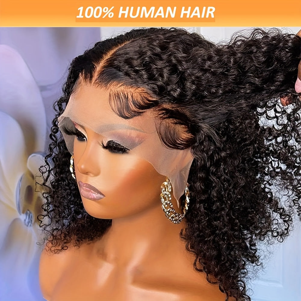 Mongolian HD Transparent Kinky Curly Bob Lace Frontal Wig - 150% Density, Glueless, Pre-Plucked, Virgin Human Hair - Perfect for Women Who Want a Natural Look