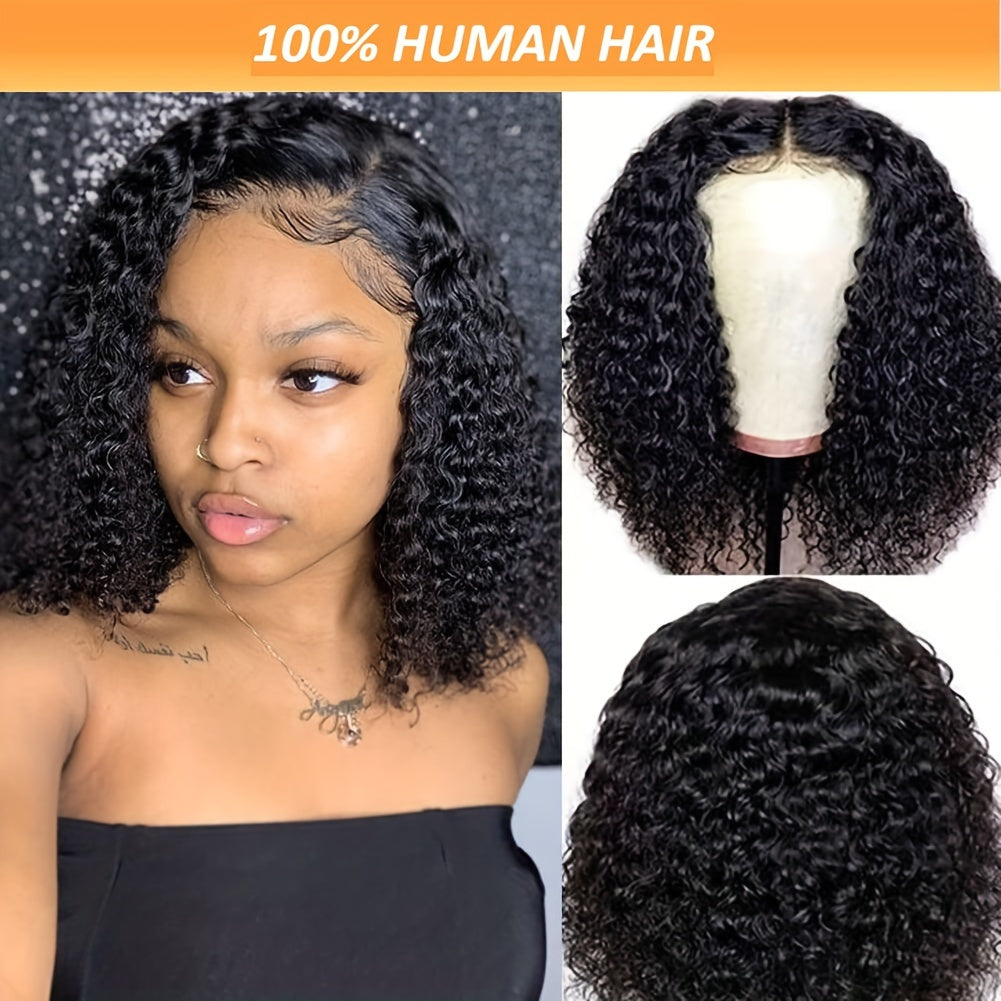 Short Curly Bob Lace Front Wigs Human Hair 4x4 Lace Closure Wigs 150% Density Kinky Curly Wig Pre Plucked With Baby Hair Natural Color