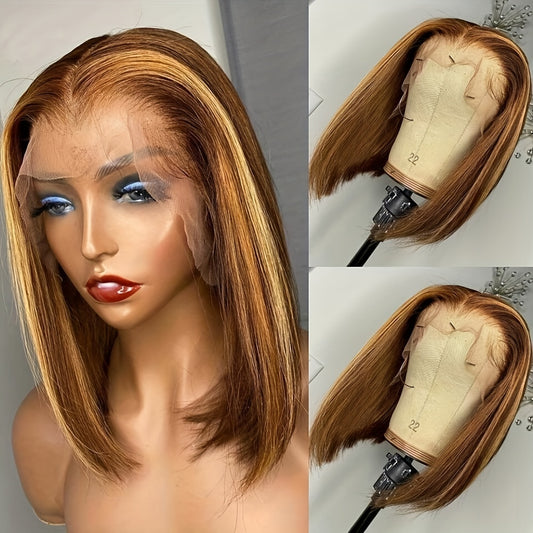 180% Density Highlight Gradient P4/27 Straight Bob Hair Wigs 13*4 Lace Front Human Hair Wigs For Women Girls 8-16 Inch