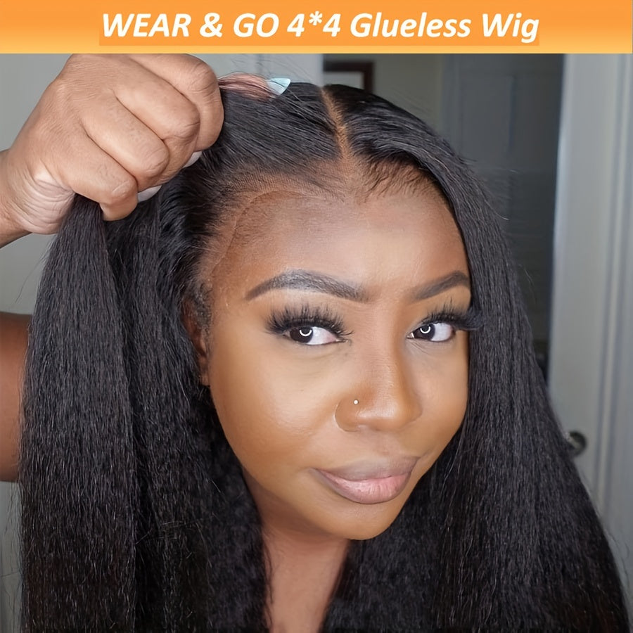 Kinky Straight 4x4 HD Transparent Lace Front Human Hair Wigs Pre Plucked Lace Closure Wigs 180% Density Yaki Straight Wigs Wear And Go Glueless Wigs