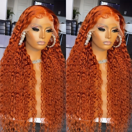 180% Density 13x4 Lace Front Human Hair Wig Ginger Orange Deep Wave Human Hair Wigs