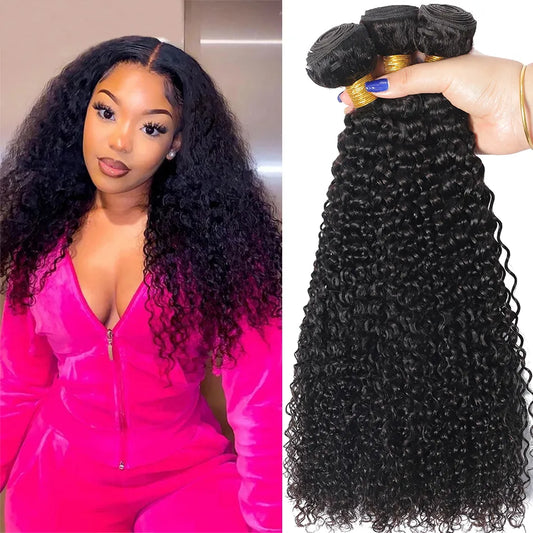 Indian Afro Kinky Curly Bundles 1/3/4PCS Human Hair Extensions 100% Human