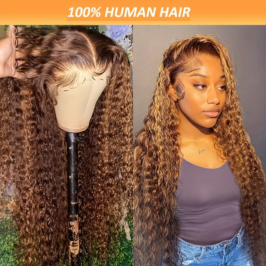 180% Density 13x4 Lace Front Human Hair Wig Highlight Ombre 13x4 Curly Human Hair